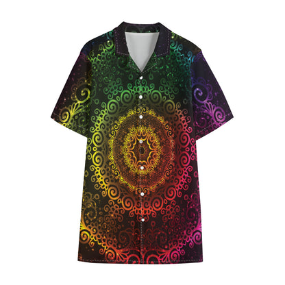 Colorful Gradient Mandala Print Cotton Hawaiian Shirt