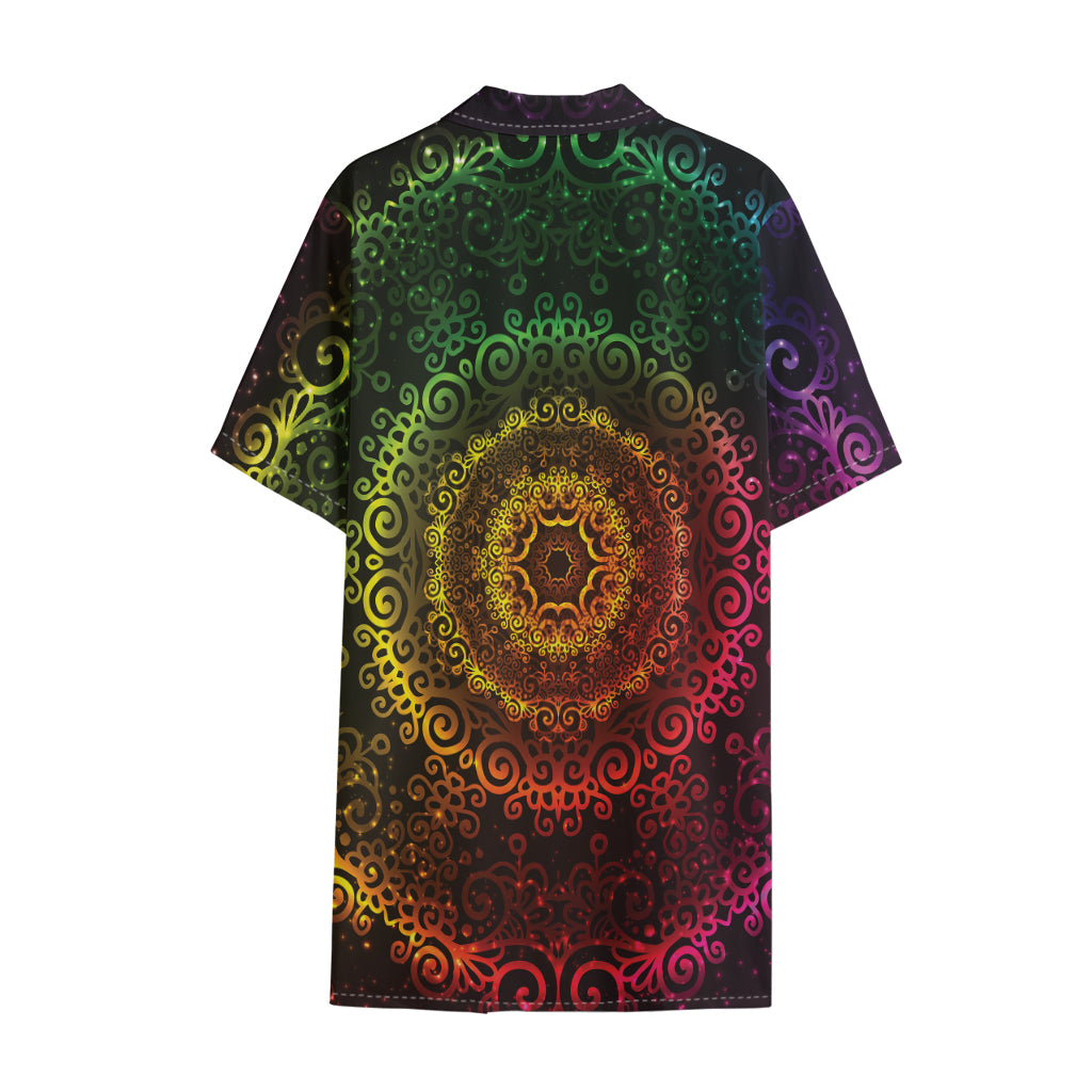 Colorful Gradient Mandala Print Cotton Hawaiian Shirt