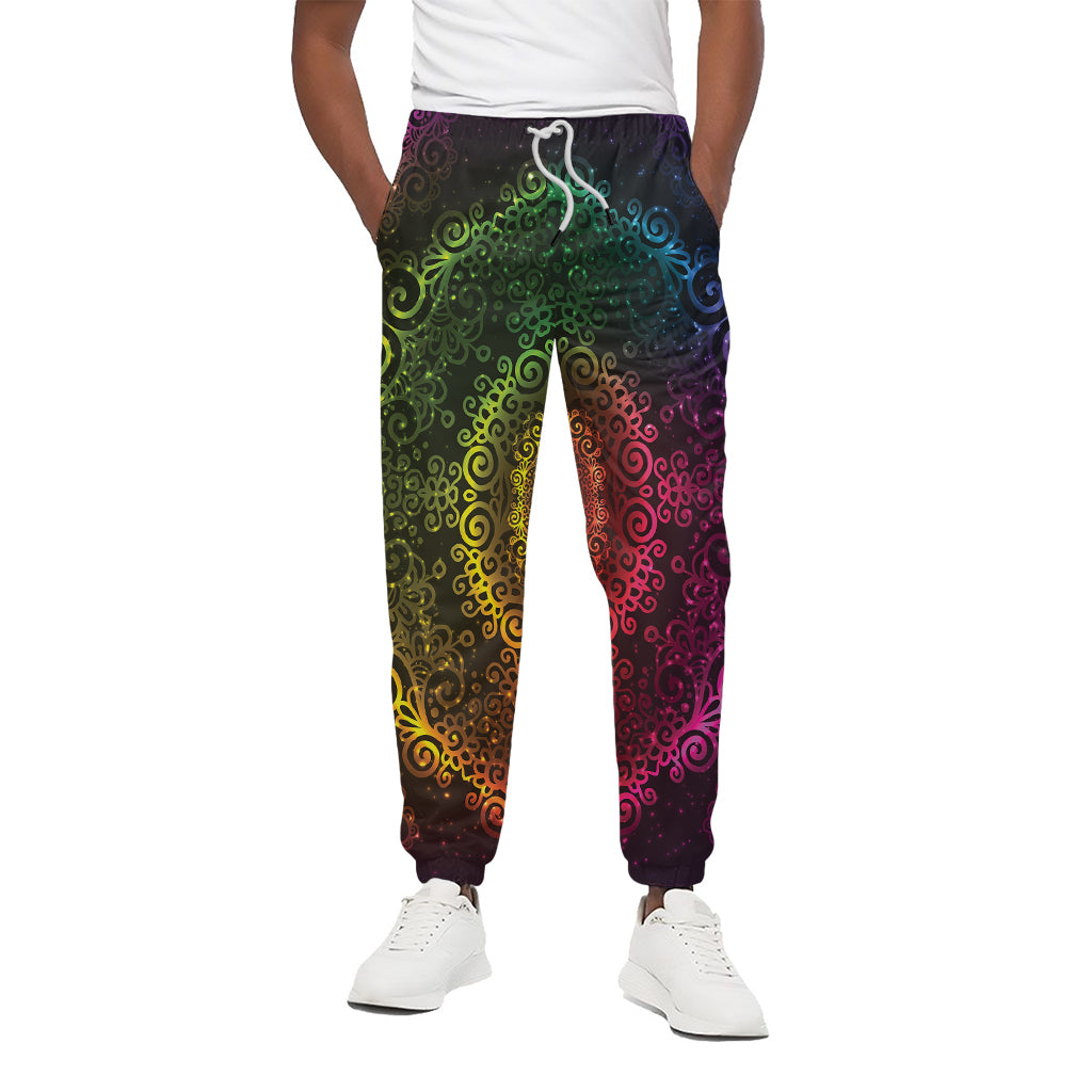 Colorful Gradient Mandala Print Cotton Pants