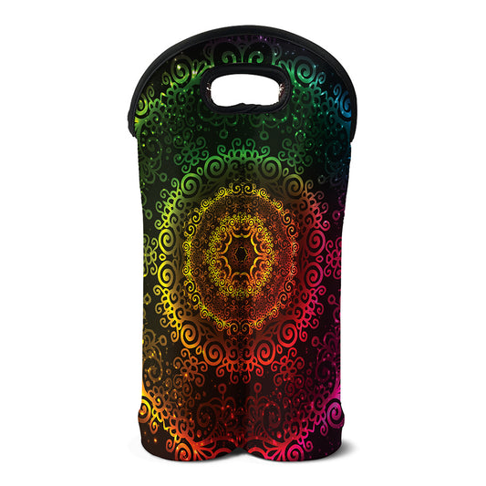 Colorful Gradient Mandala Print Double Neoprene Wine Tote