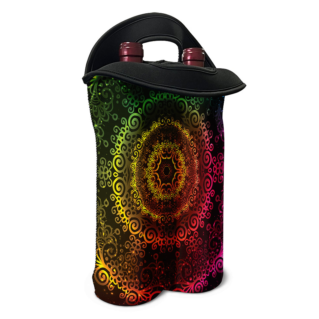 Colorful Gradient Mandala Print Double Neoprene Wine Tote