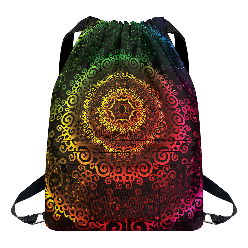 Colorful Gradient Mandala Print Drawstring Backpack