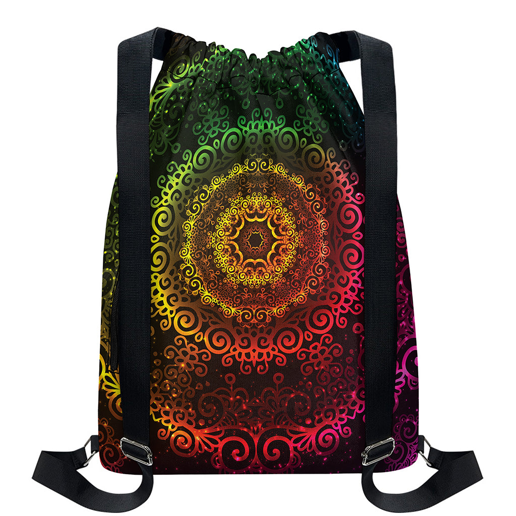 Colorful Gradient Mandala Print Drawstring Backpack