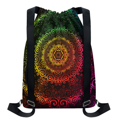 Colorful Gradient Mandala Print Drawstring Backpack
