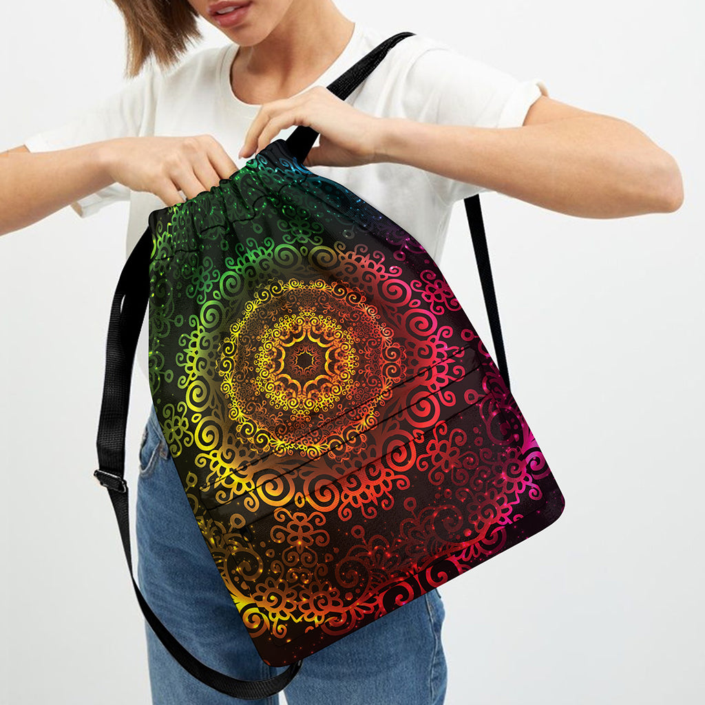 Colorful Gradient Mandala Print Drawstring Backpack