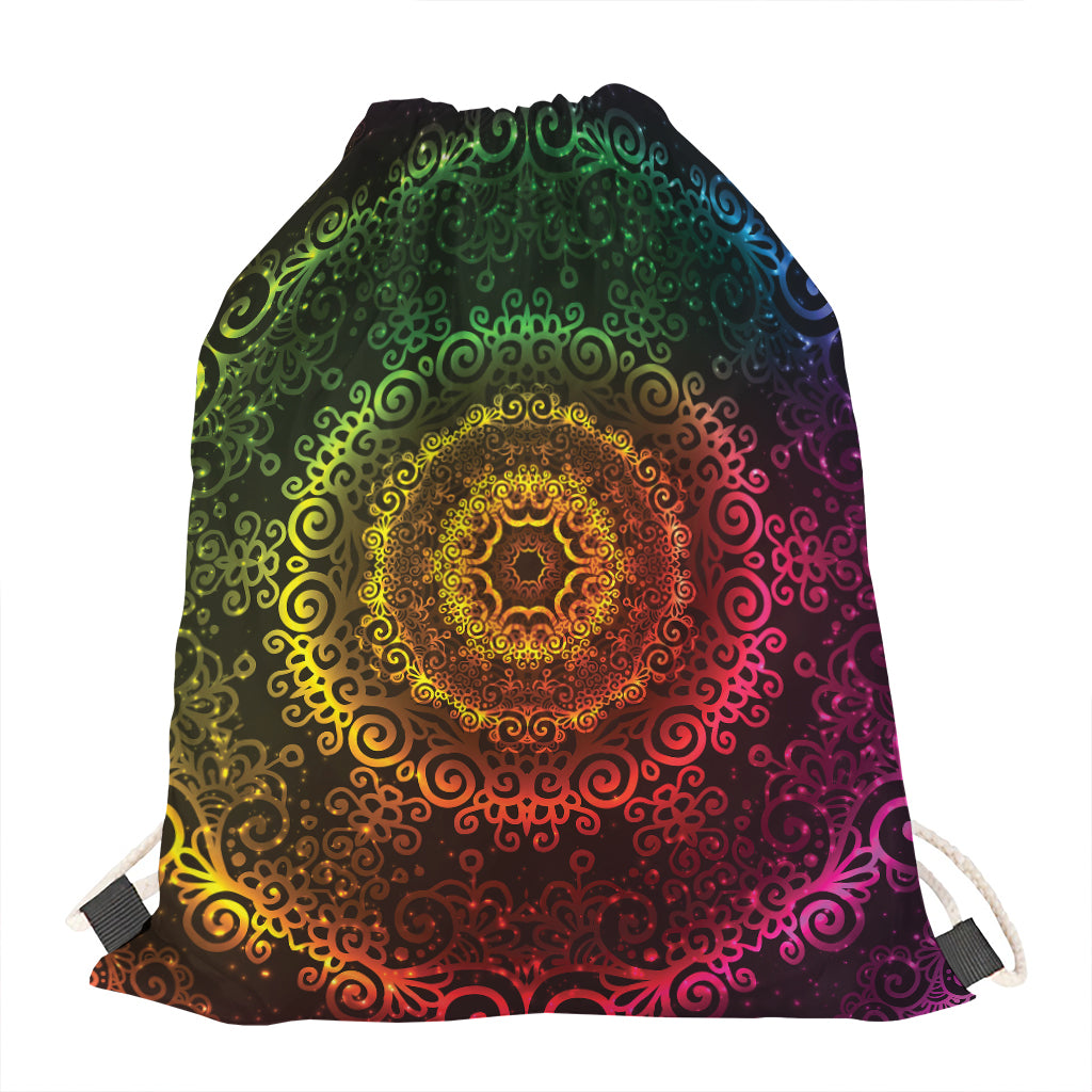 Colorful Gradient Mandala Print Drawstring Bag