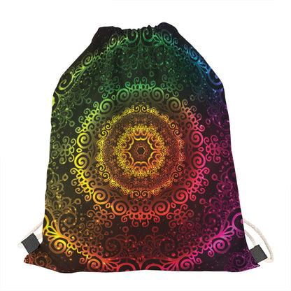 Colorful Gradient Mandala Print Drawstring Bag