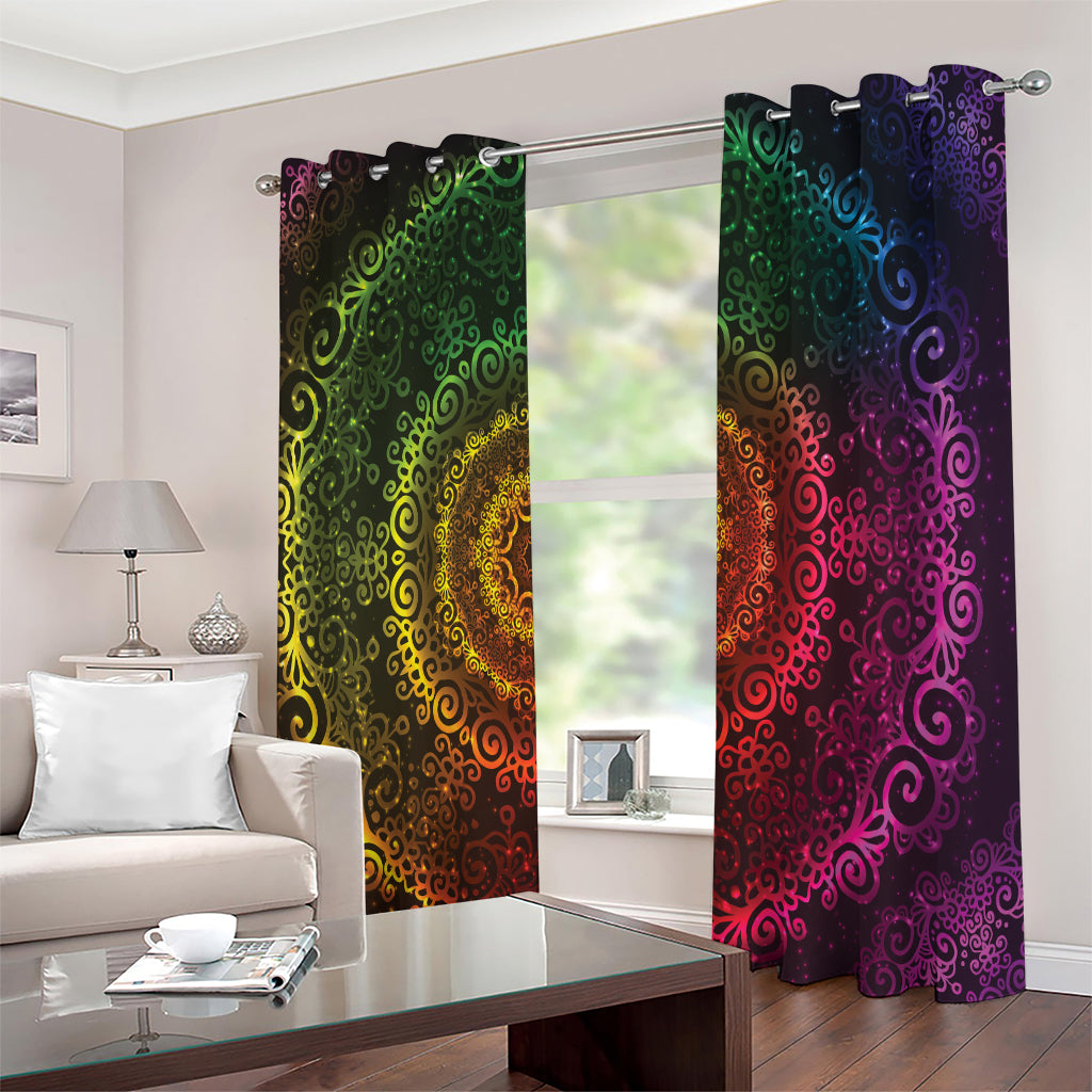 Colorful Gradient Mandala Print Extra Wide Grommet Curtains