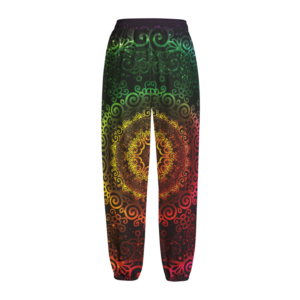 Colorful Gradient Mandala Print Fleece Lined Knit Pants