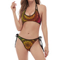 Colorful Gradient Mandala Print Halter Scoop Tie Side Bikini