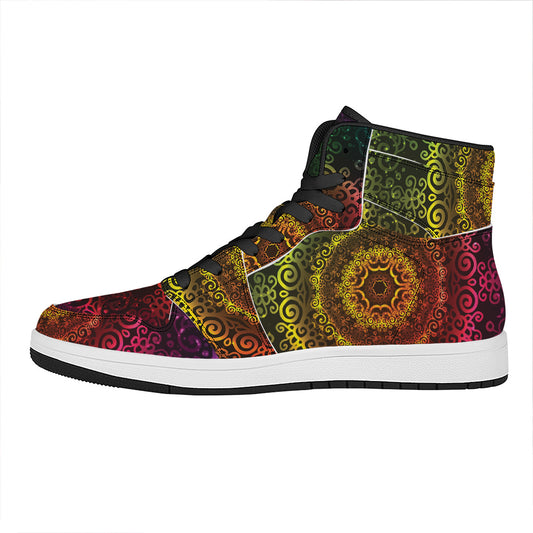 Colorful Gradient Mandala Print High Top Leather Sneakers