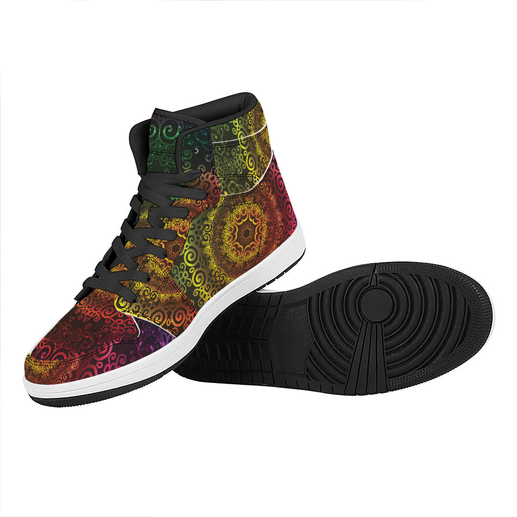 Colorful Gradient Mandala Print High Top Leather Sneakers