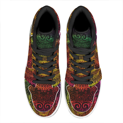 Colorful Gradient Mandala Print High Top Leather Sneakers