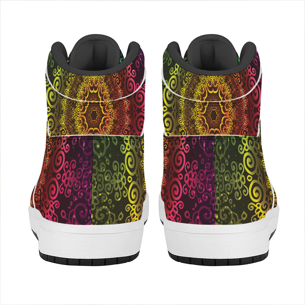 Colorful Gradient Mandala Print High Top Leather Sneakers