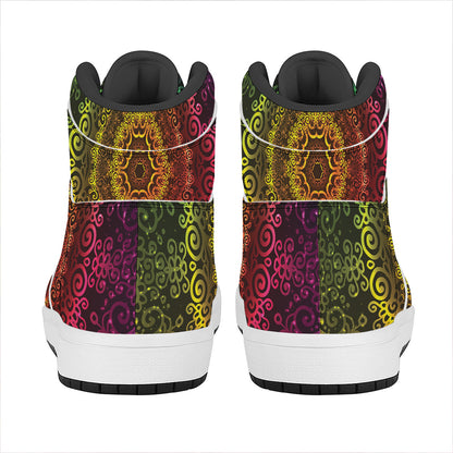 Colorful Gradient Mandala Print High Top Leather Sneakers
