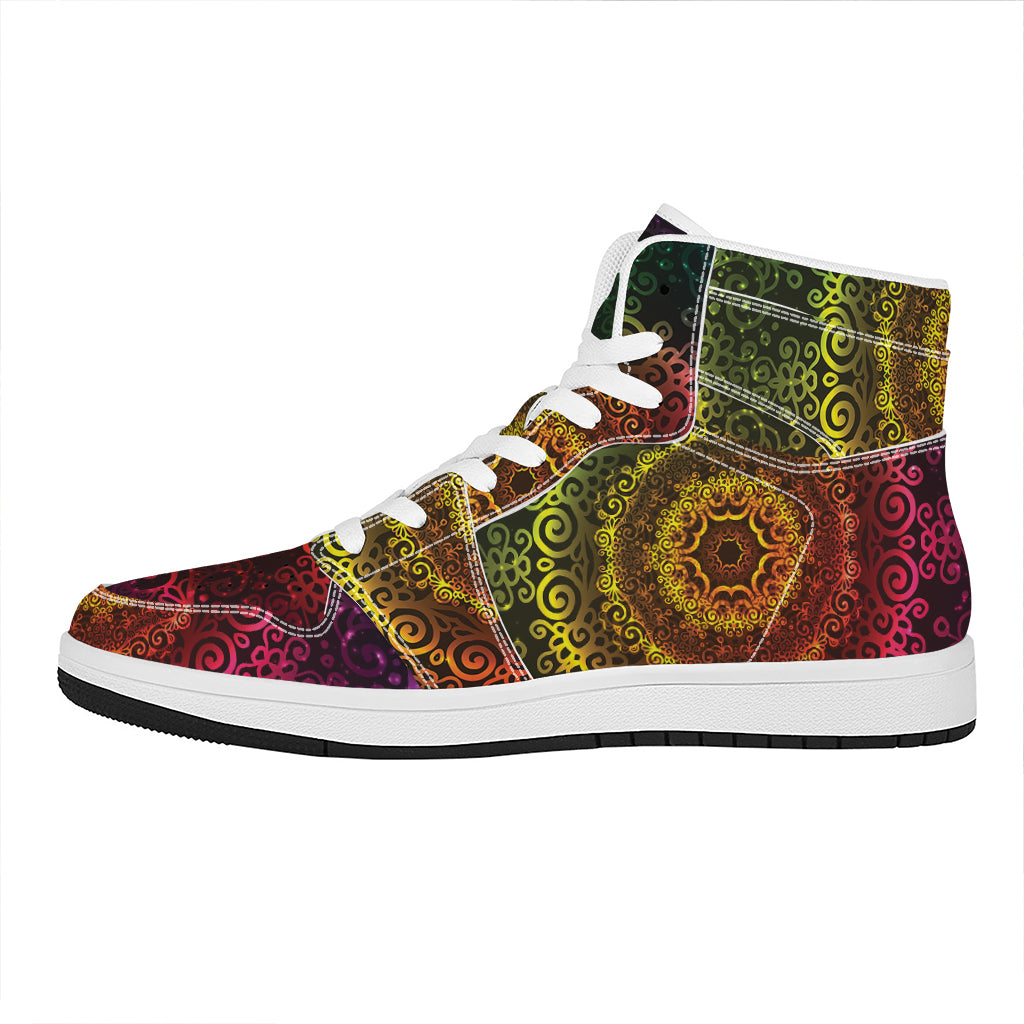 Colorful Gradient Mandala Print High Top Leather Sneakers