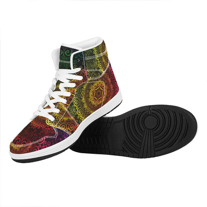 Colorful Gradient Mandala Print High Top Leather Sneakers