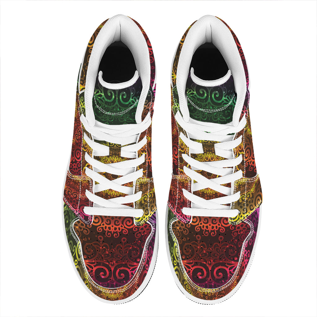 Colorful Gradient Mandala Print High Top Leather Sneakers