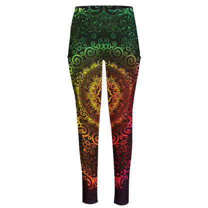 Colorful Gradient Mandala Print High-Waisted Pocket Leggings