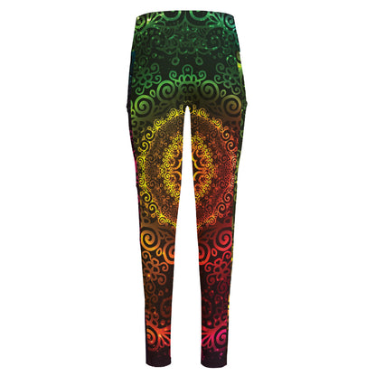 Colorful Gradient Mandala Print High-Waisted Pocket Leggings
