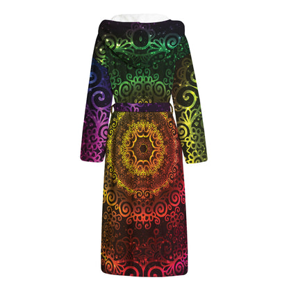 Colorful Gradient Mandala Print Hooded Bathrobe