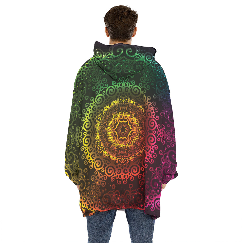 Colorful Gradient Mandala Print Hoodie Blanket