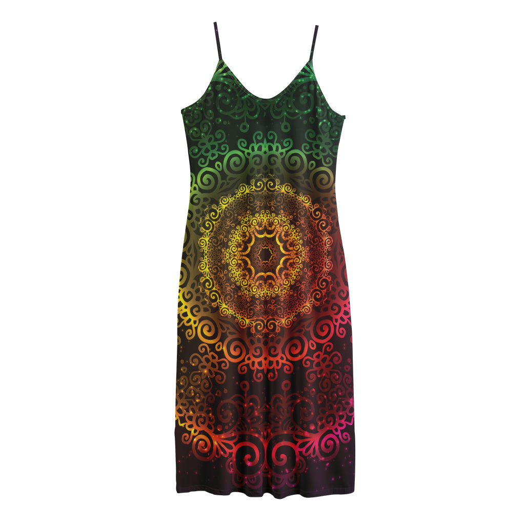 Colorful Gradient Mandala Print Jersey Midi Cami Dress