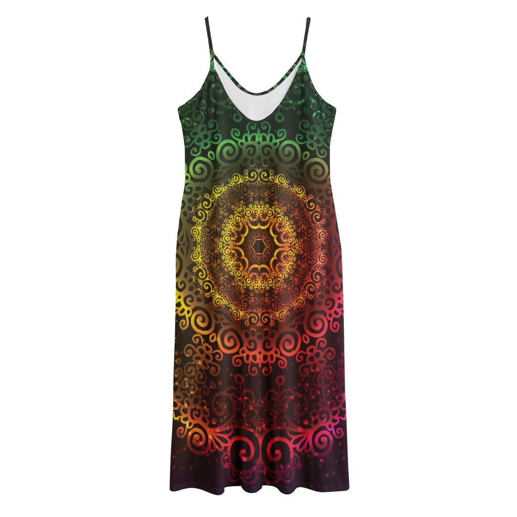 Colorful Gradient Mandala Print Jersey Midi Cami Dress
