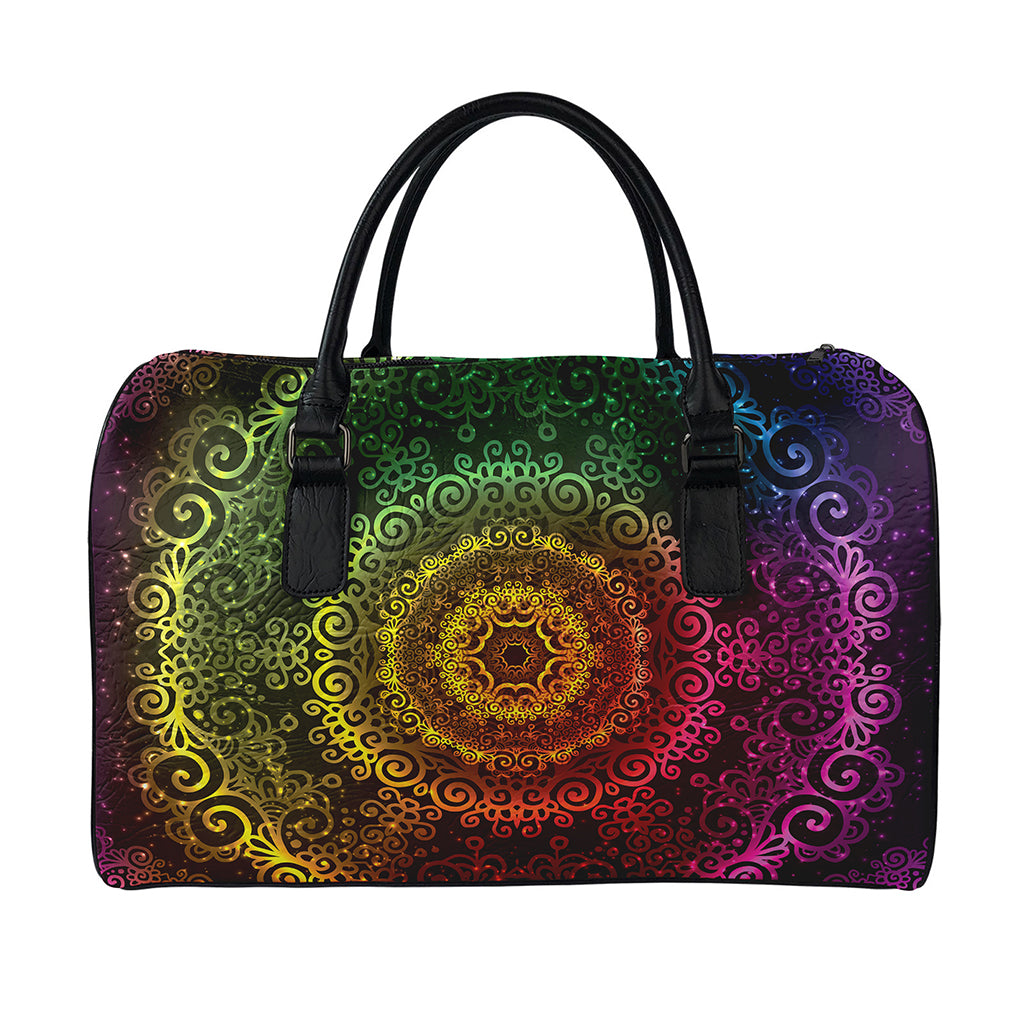 Colorful Gradient Mandala Print Leather Duffle Bag