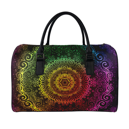 Colorful Gradient Mandala Print Leather Duffle Bag