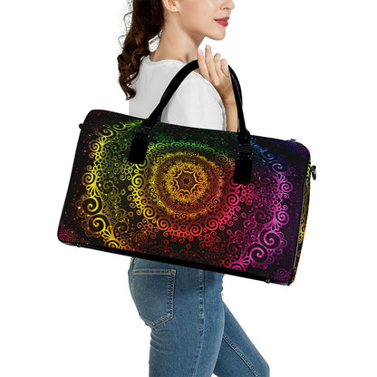 Colorful Gradient Mandala Print Leather Duffle Bag