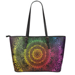 Colorful Gradient Mandala Print Leather Tote Bag