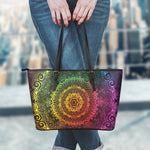 Colorful Gradient Mandala Print Leather Tote Bag