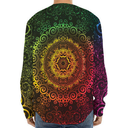 Colorful Gradient Mandala Print Long Sleeve Baseball Jersey