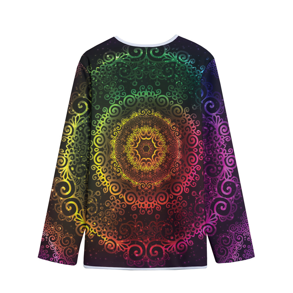Colorful Gradient Mandala Print Long Sleeve Short Coat