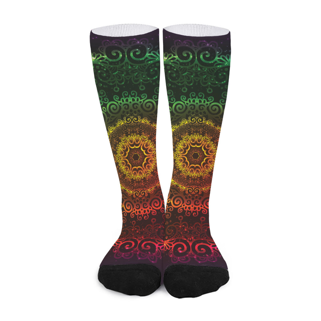 Colorful Gradient Mandala Print Long Socks