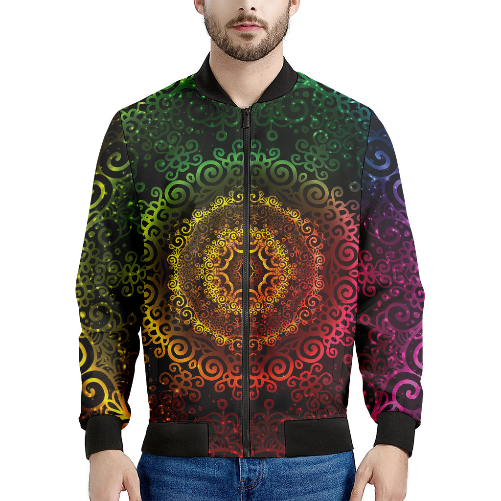 Colorful Gradient Mandala Print Men's Bomber Jacket