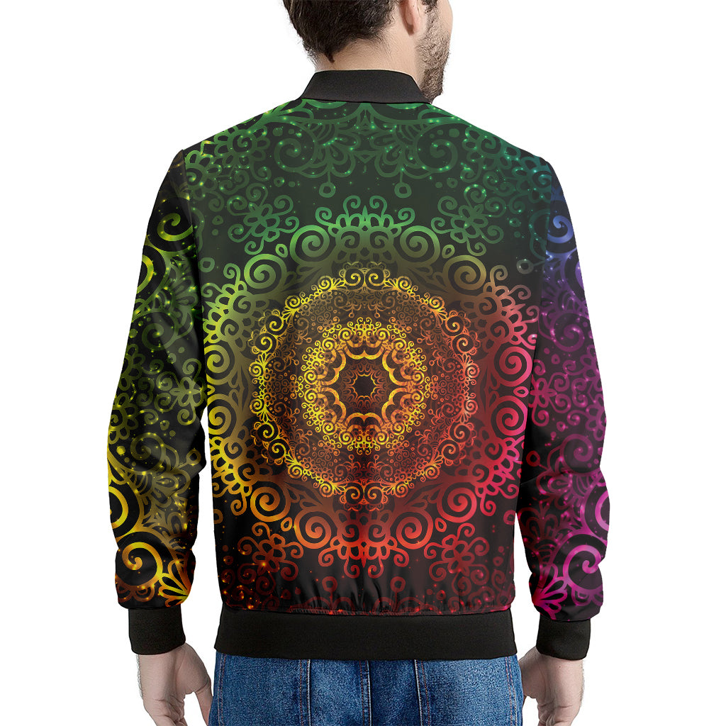 Colorful Gradient Mandala Print Men's Bomber Jacket