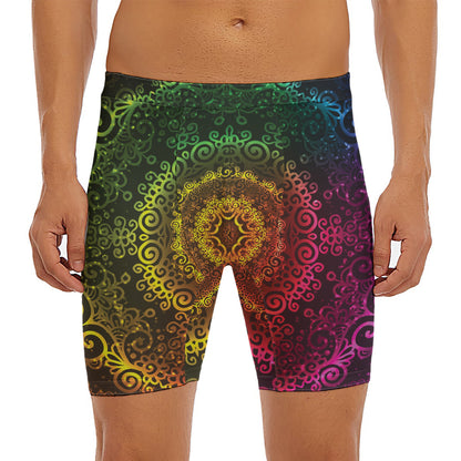 Colorful Gradient Mandala Print Men's Long Boxer Briefs