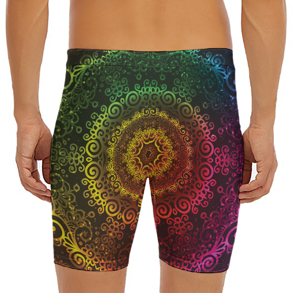 Colorful Gradient Mandala Print Men's Long Boxer Briefs