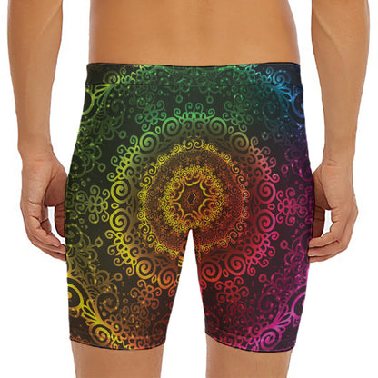 Colorful Gradient Mandala Print Men's Long Boxer Briefs