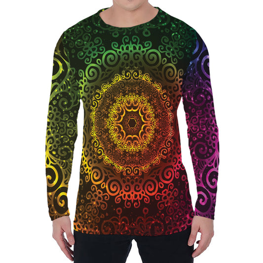 Colorful Gradient Mandala Print Men's Long Sleeve T-Shirt