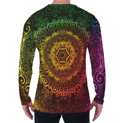 Colorful Gradient Mandala Print Men's Long Sleeve T-Shirt