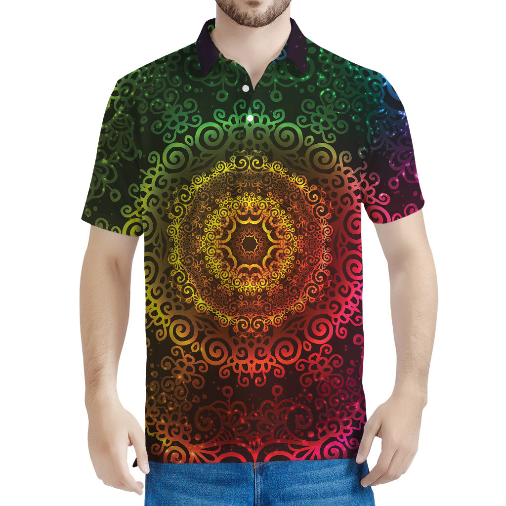 Colorful Gradient Mandala Print Men's Polo Shirt