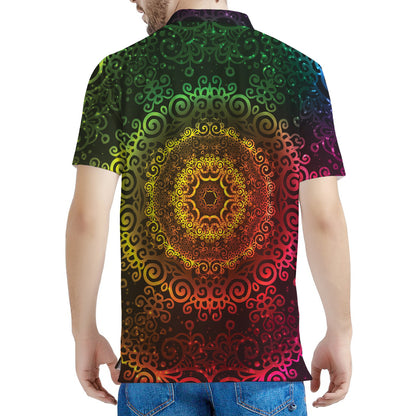Colorful Gradient Mandala Print Men's Polo Shirt