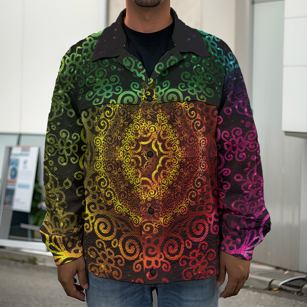 Colorful Gradient Mandala Print Men's Shirt Jacket