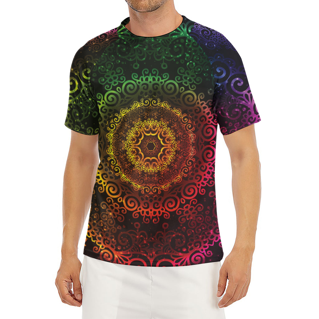 Colorful Gradient Mandala Print Men's Short Sleeve Rash Guard