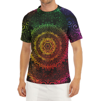 Colorful Gradient Mandala Print Men's Short Sleeve Rash Guard