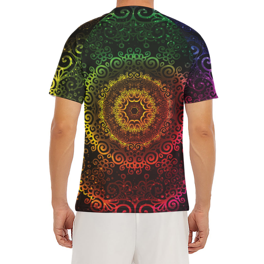 Colorful Gradient Mandala Print Men's Short Sleeve Rash Guard