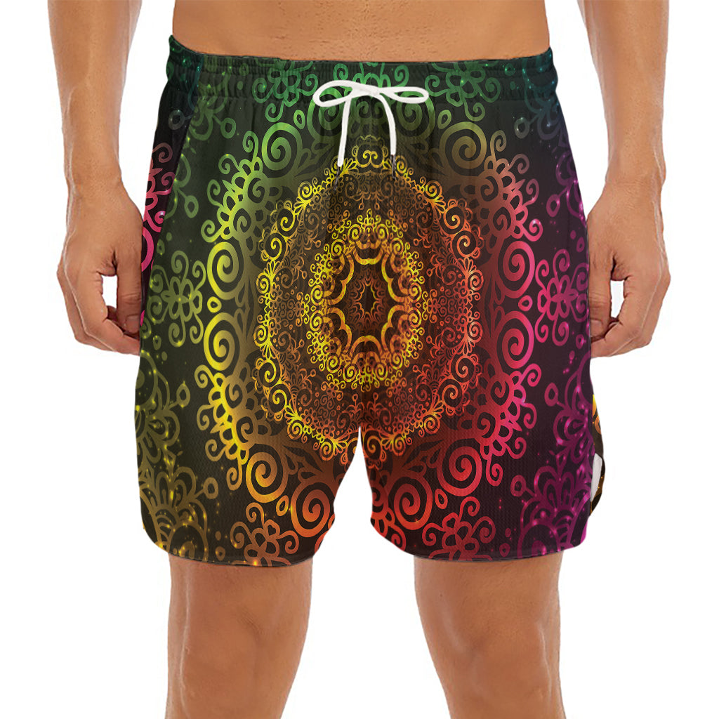 Colorful Gradient Mandala Print Men's Split Running Shorts